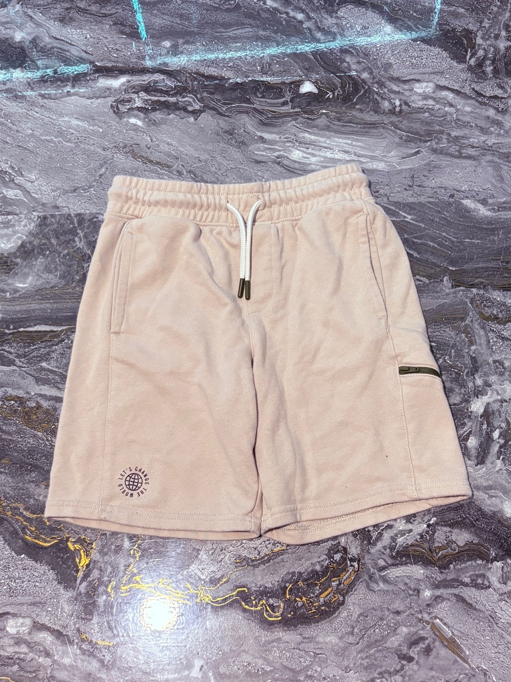 Boys Light Beige Casual Drawstring Shorts Size 8 Medium